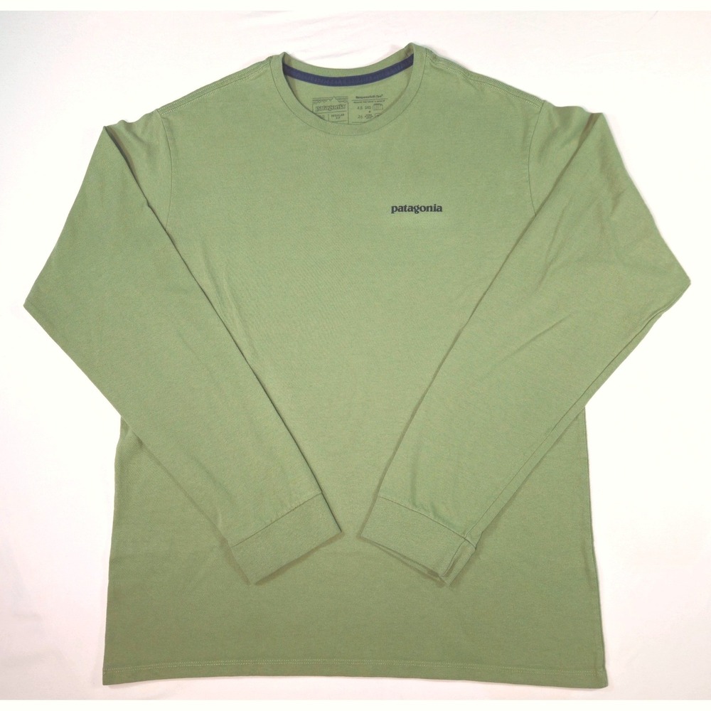 Patagonia Responsibili-Tee Long Sleeve Shirt Mens Medium Green P-6 Logo Graphic